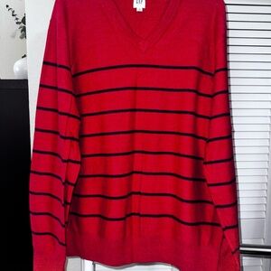 GAP V-Neck Sweater in Red with Black Stripes